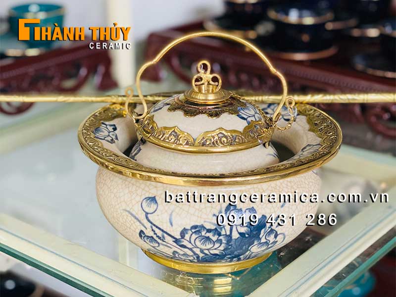 Điếu bát hoa sen bọc đồng Bát Tràng cao cấp – Quà tặng tinh tế