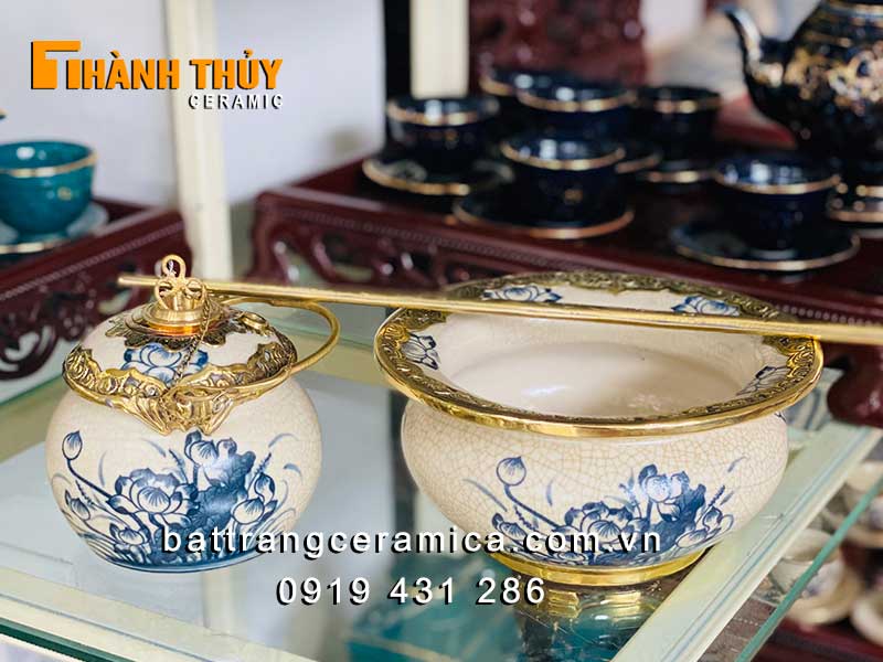 Điếu bát hoa sen bọc đồng Bát Tràng cao cấp – Quà tặng tinh tế