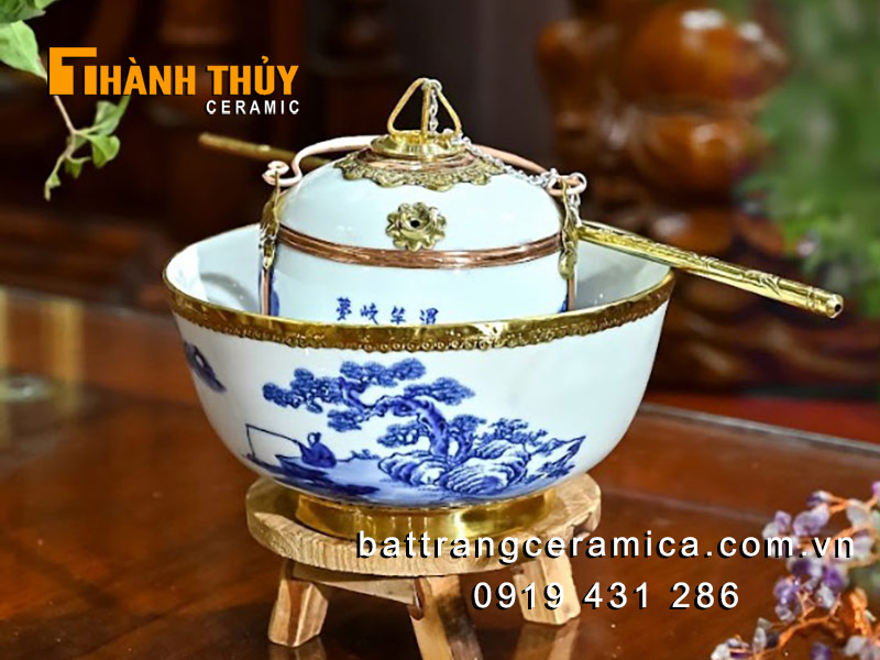 Điếu bát cổ men lam sơn thủy độc đáo quà tặng tinh tế 