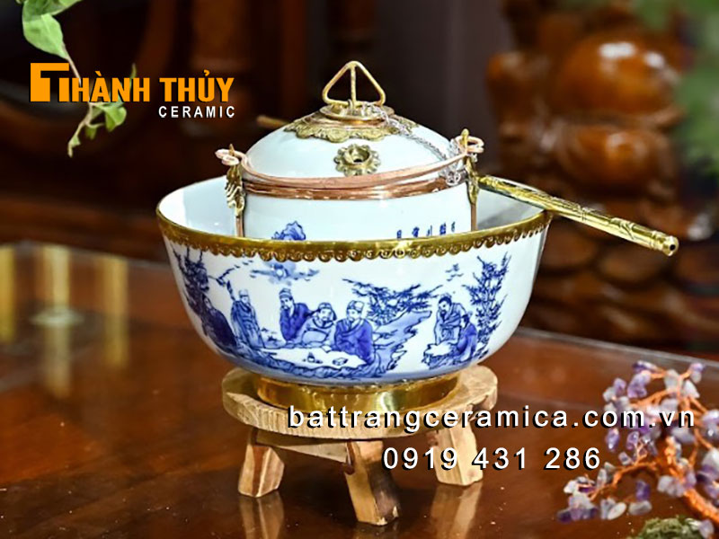 Điếu bát trúc lâm xanh lam Bát Tràng cổ điển sang trọng