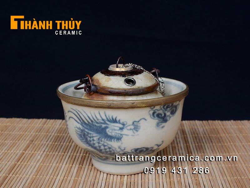 Điếu bát mini vẽ rồng giả cổ Bát Tràng sang trọng, tiện lợi