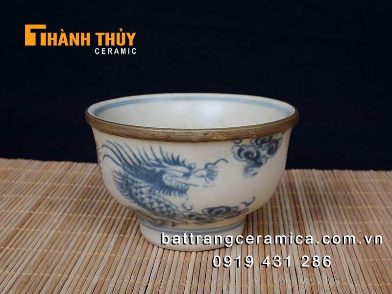 Điếu bát mini vẽ rồng giả cổ Bát Tràng sang trọng, tiện lợi