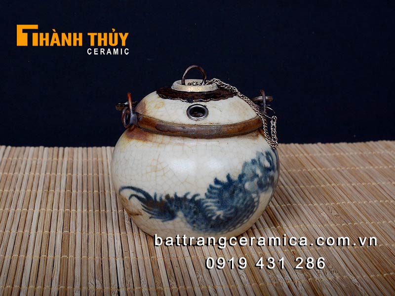 Điếu bát mini vẽ rồng giả cổ Bát Tràng sang trọng, tiện lợi