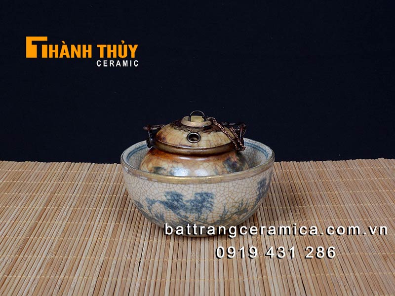 Điếu bát mini giả cổ Bát Tràng bọc đồng độc đáo tiện lợi
