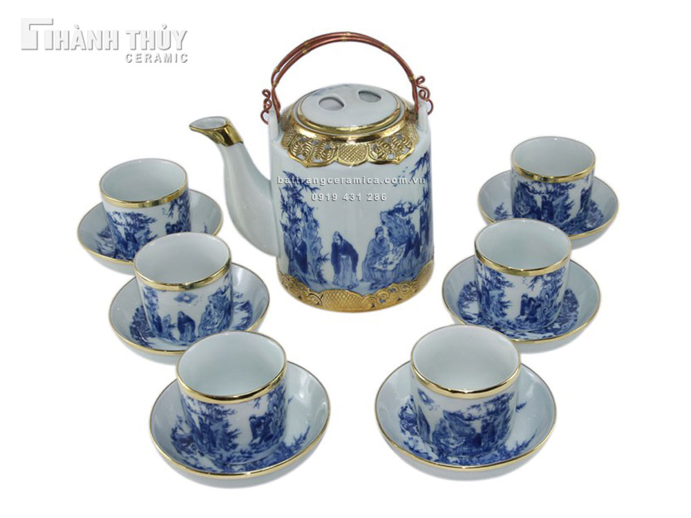 Ấm tích Bát Tràng Trúc Lâm Thất Hiền Số 2 Gốm sứ tinh xảo 