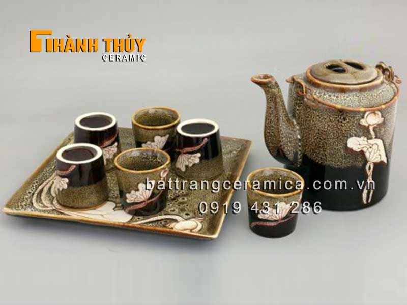 Bộ ấm tích Bát Tràng men hoả biến 15 lít chuẩn thủ công đẹp 