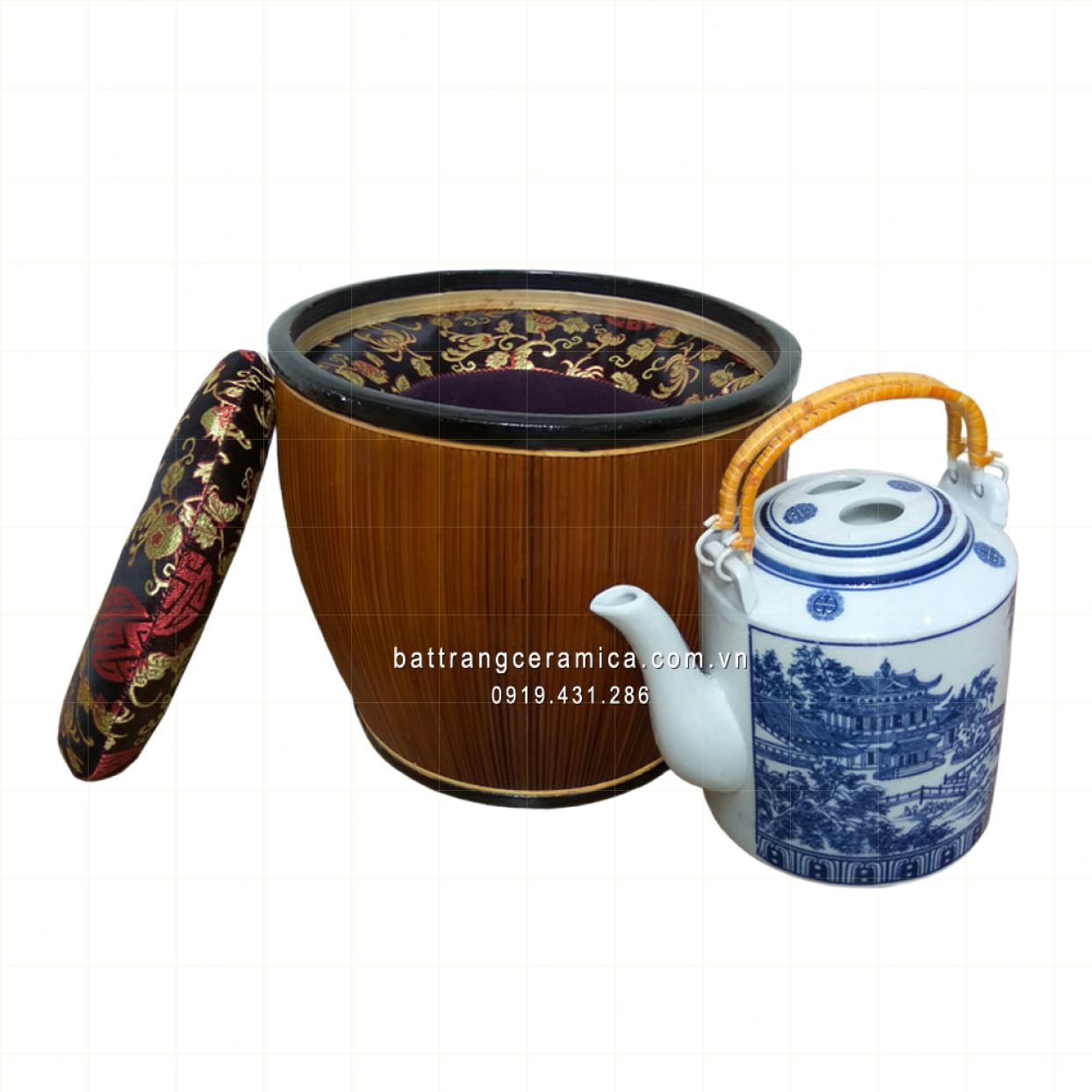 Ủ ấm tích gấm thêu hoa 3 lít cao cấp giữ nhiệt lâu, pha trà ngon 