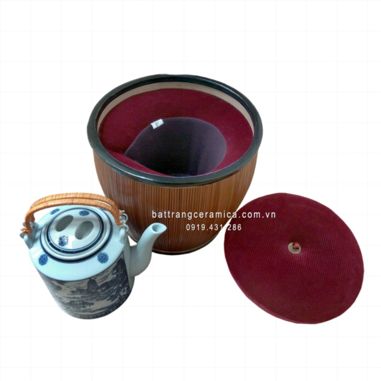 Bao ủ ấm tích Bát Tràng bọc nhung 2L giữ nhiệt lâu bền tiện dụng 