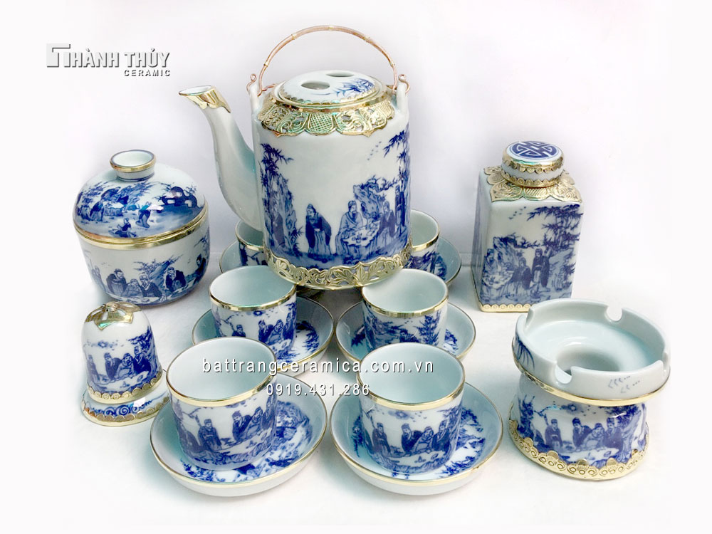 Ấm tích Trúc Lâm thất hiền bọc đồng 1,5L sang trọng giá tốt 