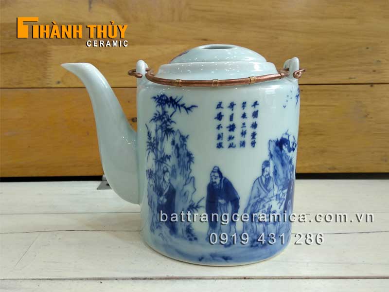 Ấm tích trúc lâm men Lam Bát Tràng 1 lít cao cấp an toàn 