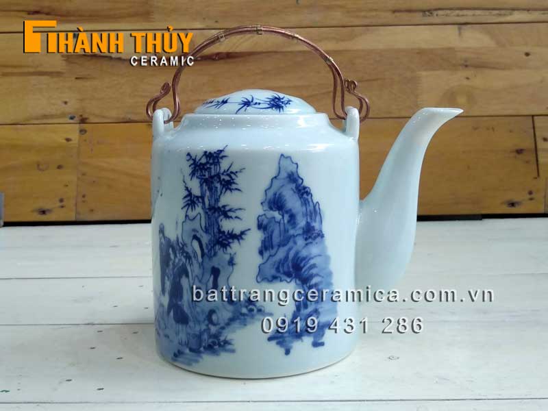 Ấm tích trúc lâm men Lam Bát Tràng 1 lít cao cấp an toàn Ấm tích trúc lâm men Lam Bát Tràng 1 lít cao cấp an toàn