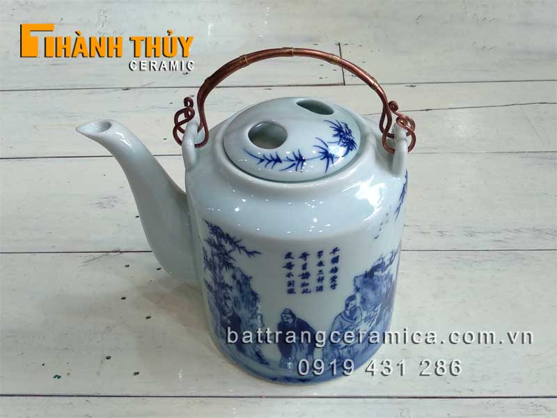 Ấm tích trúc lâm men Lam Bát Tràng 1 lít cao cấp an toàn Ấm tích trúc lâm men Lam Bát Tràng 1 lít cao cấp an toàn