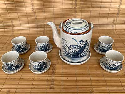 Ấm tích men rạn cổ 1lít vẽ hoa sen quà tặng ông bà uống trà 