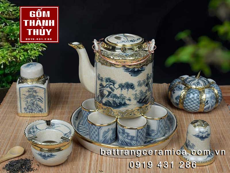 Bộ ấm tích men rạn giả cổ Bát Tràng cao cấp kèm phụ kiện giá tốt