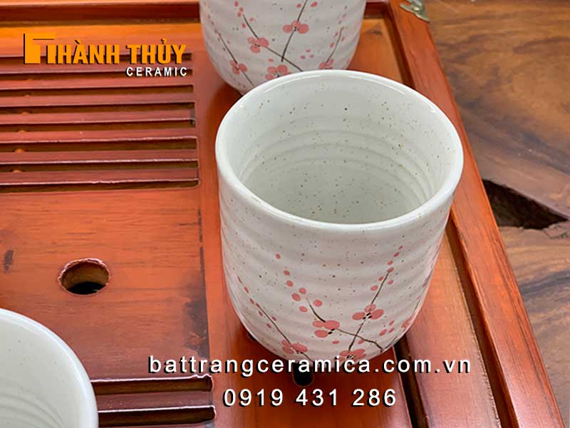 Bộ ấm tích men gấm hoa đào 1L gốm Bát Tràng đẹp cao cấp