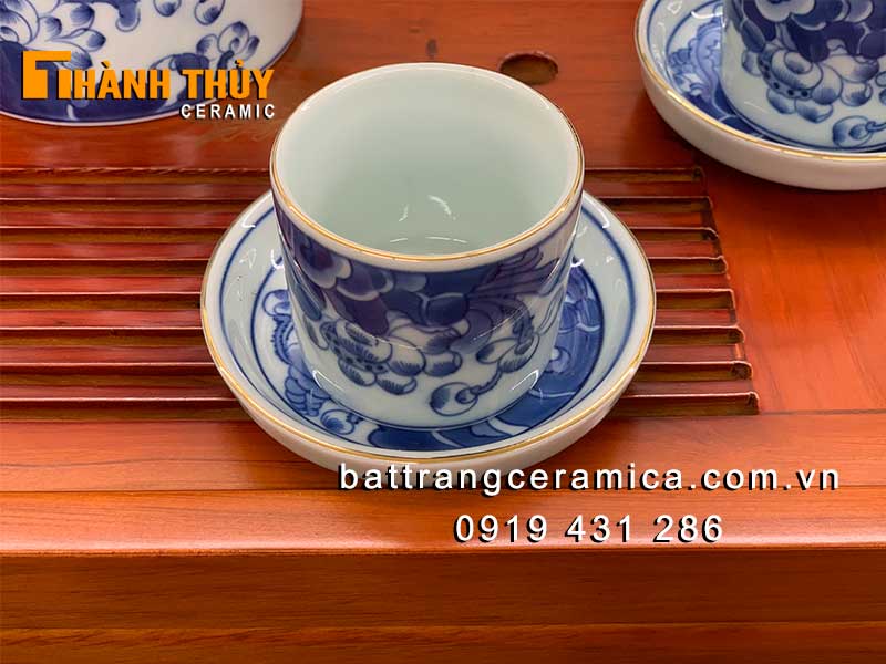 Bộ ấm tích hoa sen 24k sang trọng 1 lít gốm Bát Tràng đẹp