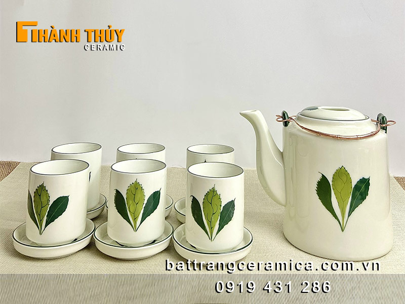 Bộ ấm tích phà trà men lam lá ngò gai 1L gốm sứ Bát Tràng mua ngay 