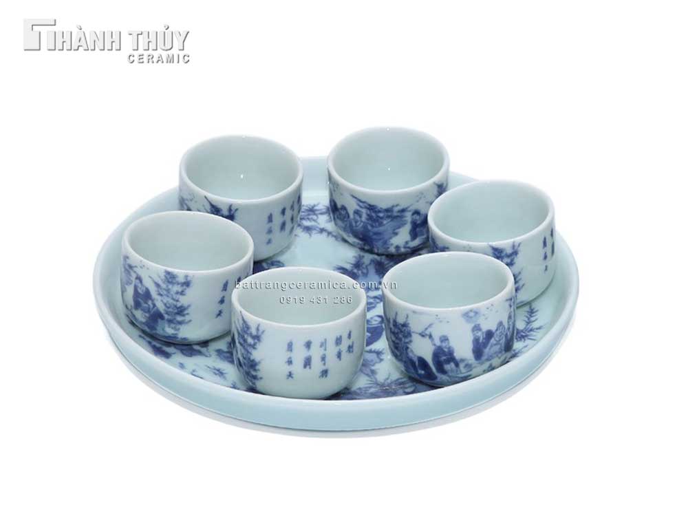 Ấm trà men lam cổ vẽ sơn thủy tinh tế làm quà tặng sang trọng