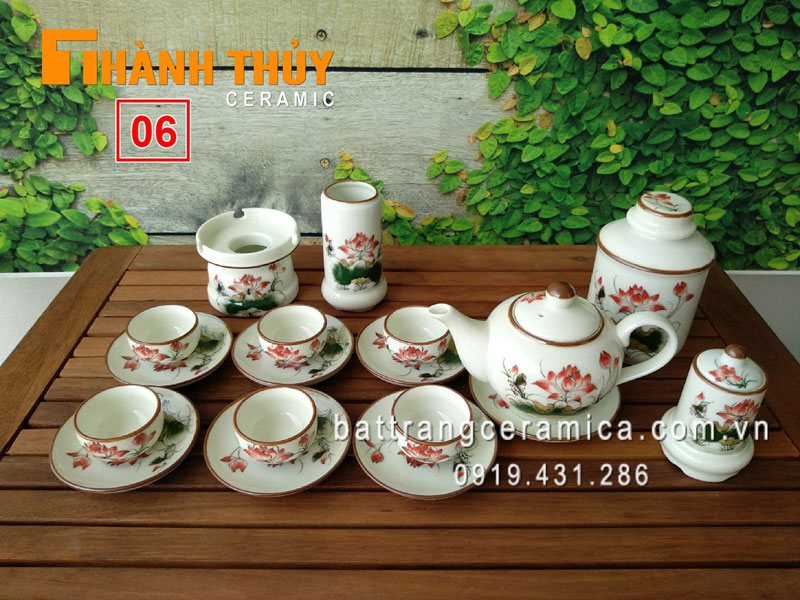 Bộ trà hoa sen men kem Bát Tràng đẹp sang trọng tinh tế 