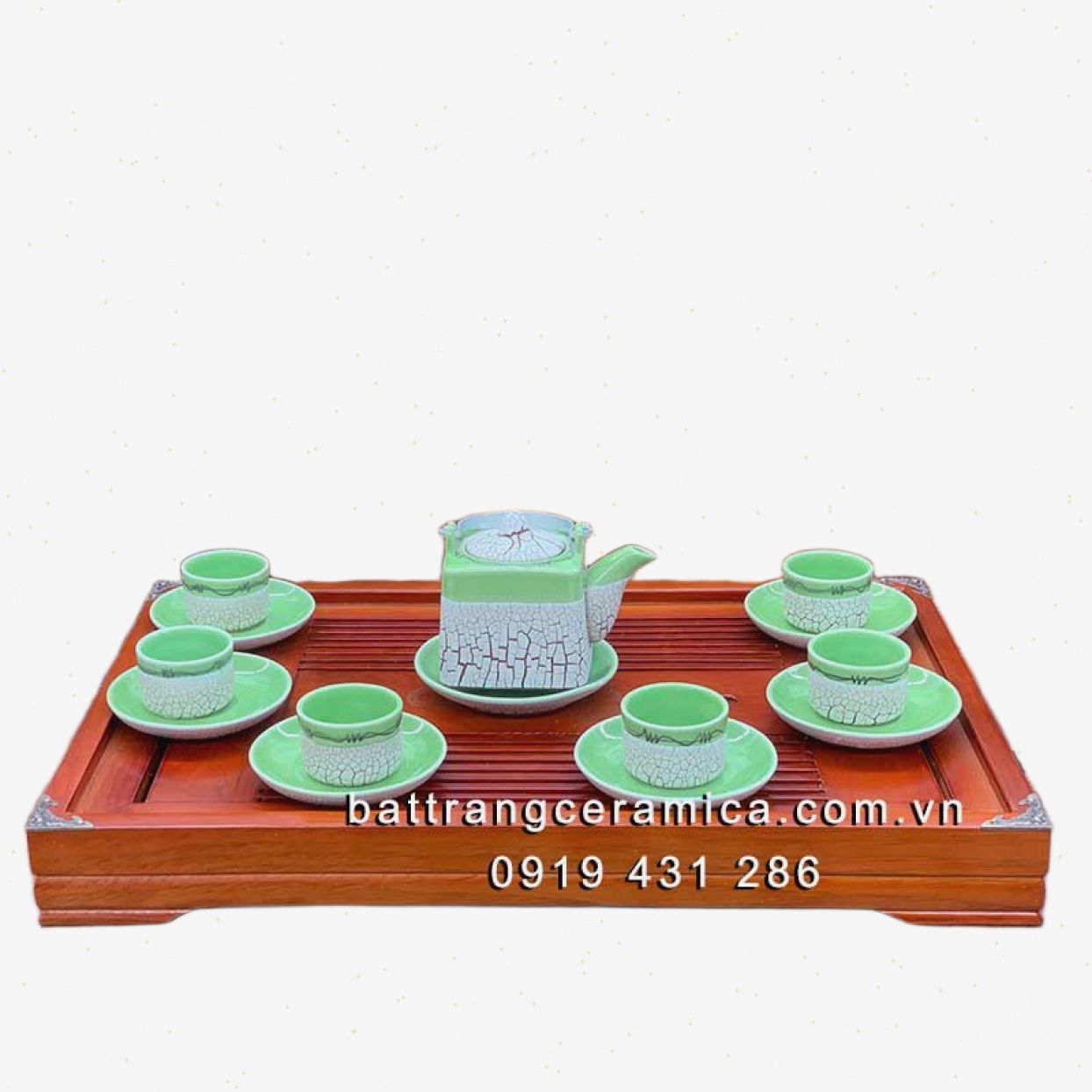 Bộ ấm chén vuông men nứt Bát Tràng sang trọng giá tốt 