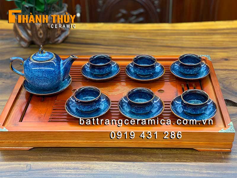Bộ ấm chén Bát Tràng men hoả biến cao cấp quà tặng sang trọng 