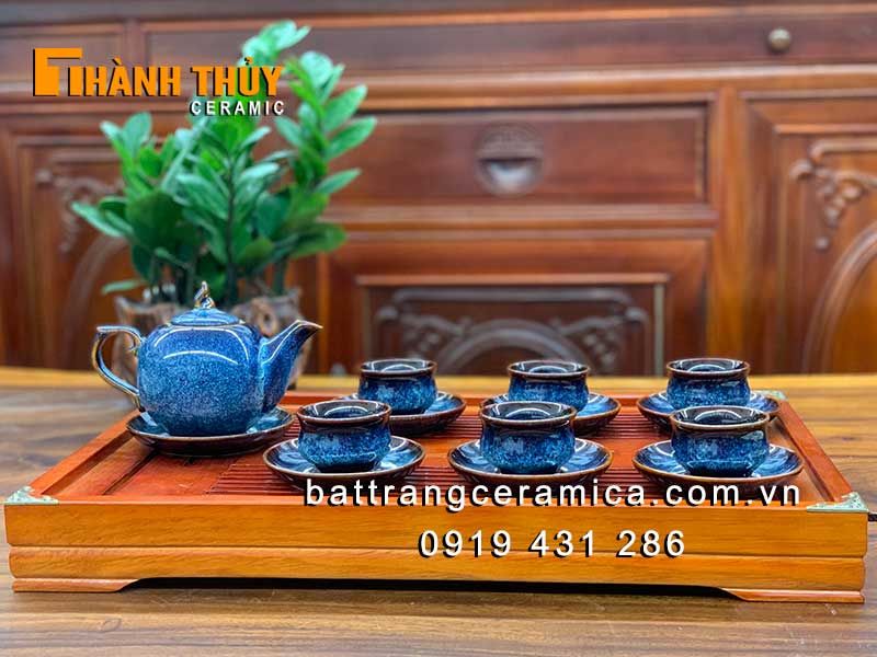Bộ ấm chén Bát Tràng men hoả biến cao cấp quà tặng sang trọng