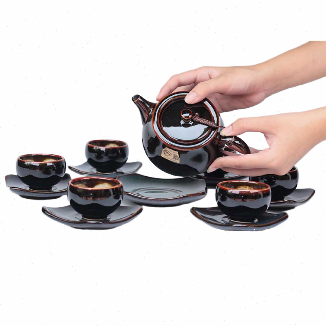 Bình trà hỏa biến nâu lòng hoa cao cấp Bát Tràng ấm chén sang trọng đẹp 