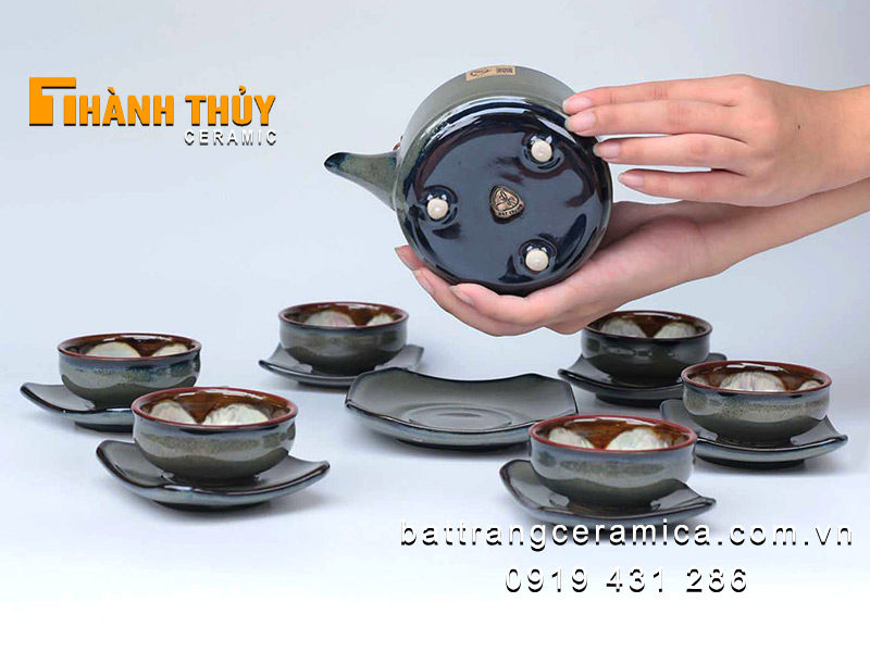 Bộ ấm chén vuông men hỏa biến đẳng cấp quà tặng sang trọng
