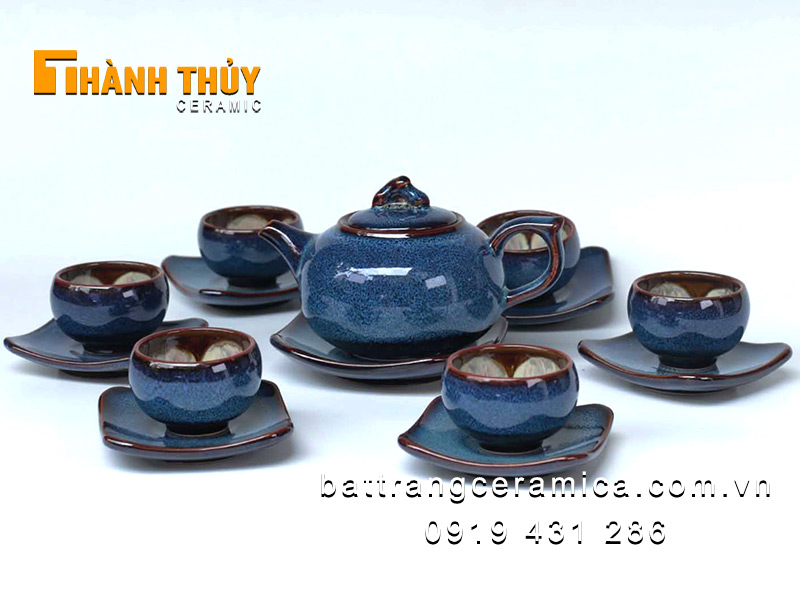 Bộ ấm chén hỏa biến xanh đại dương sang trọng chất lượng đẹp 