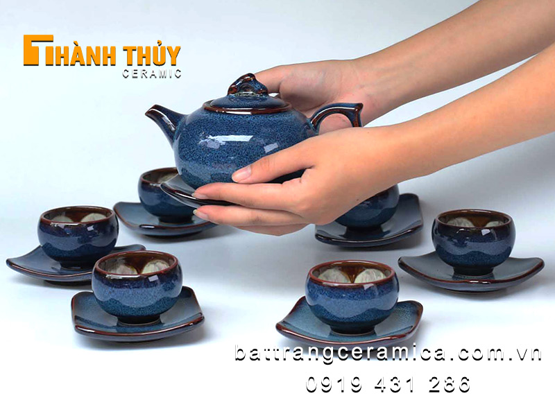 Bộ ấm chén hỏa biến xanh đại dương sang trọng chất lượng đẹp