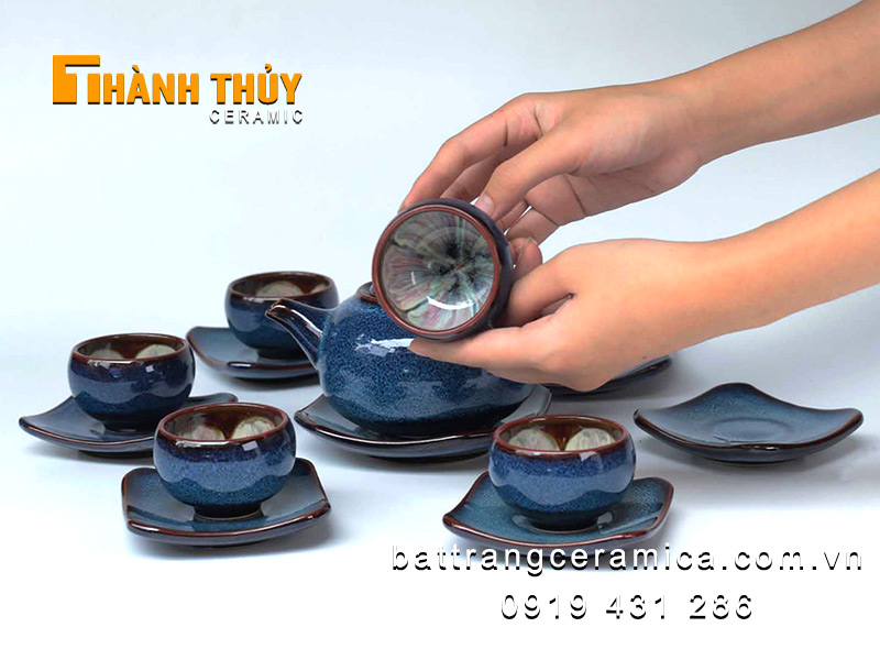 Bộ ấm chén hỏa biến xanh đại dương sang trọng chất lượng đẹp