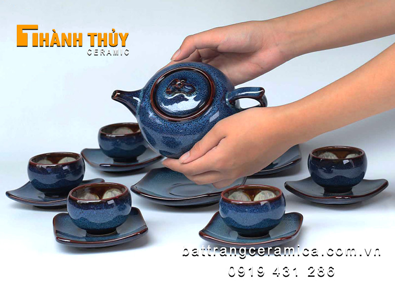 Bộ ấm chén hỏa biến xanh đại dương sang trọng chất lượng đẹp