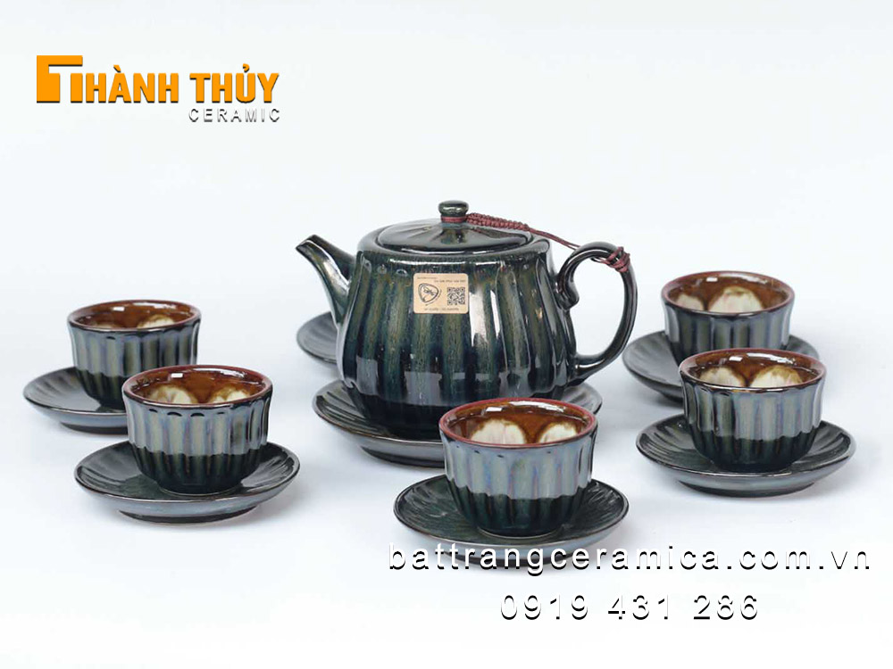 Bộ ấm chén hoả biến xanh ngọc lục sang trọng quà tặng độc đáo
