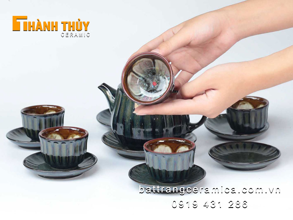 Bộ ấm chén hoả biến xanh ngọc lục sang trọng quà tặng độc đáo