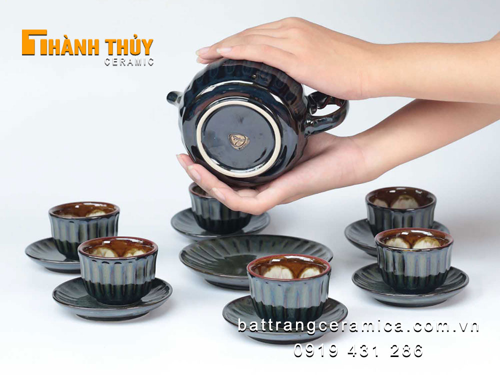 Bộ ấm chén hoả biến xanh ngọc lục sang trọng quà tặng độc đáo
