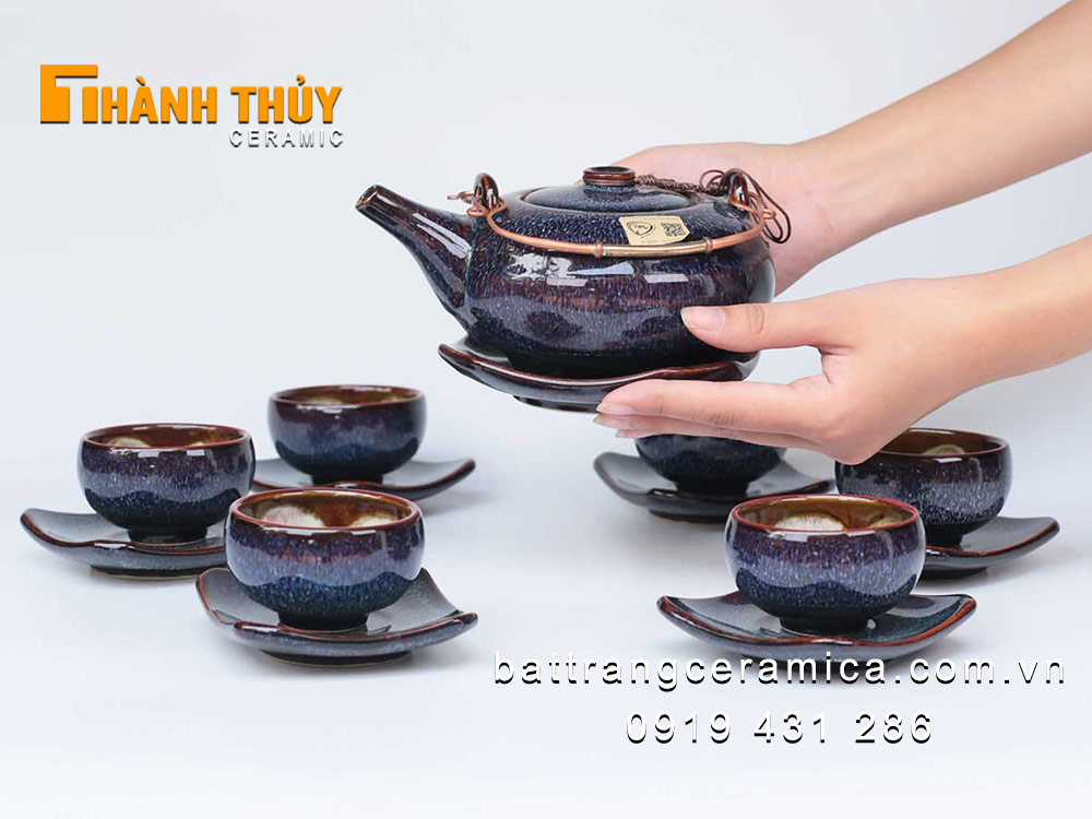 Bộ ấm hỏa biến tím thạch anh cao cấp sang trọng quà tặng ý nghĩa 