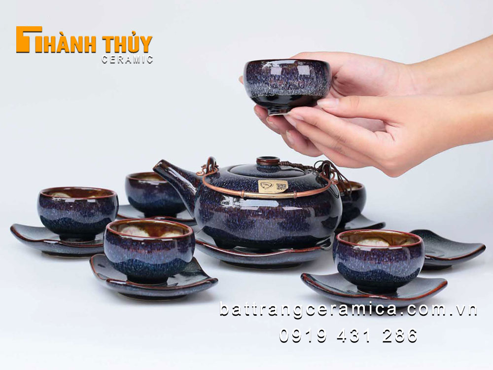 Bộ ấm hỏa biến tím thạch anh cao cấp sang trọng quà tặng ý nghĩa