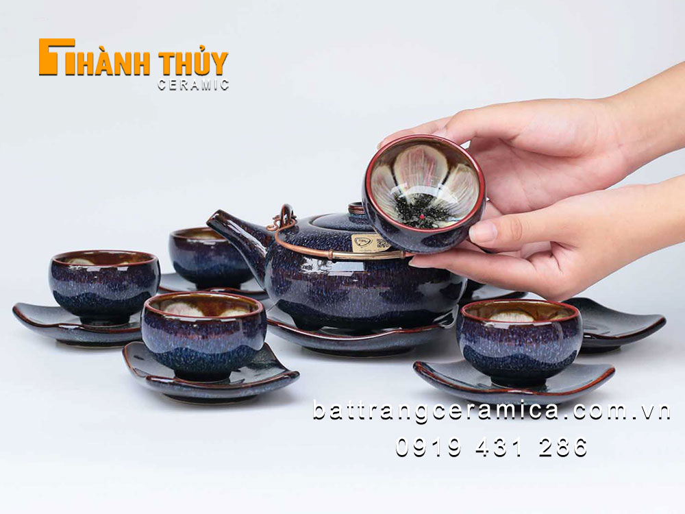 Bộ ấm hỏa biến tím thạch anh cao cấp sang trọng quà tặng ý nghĩa
