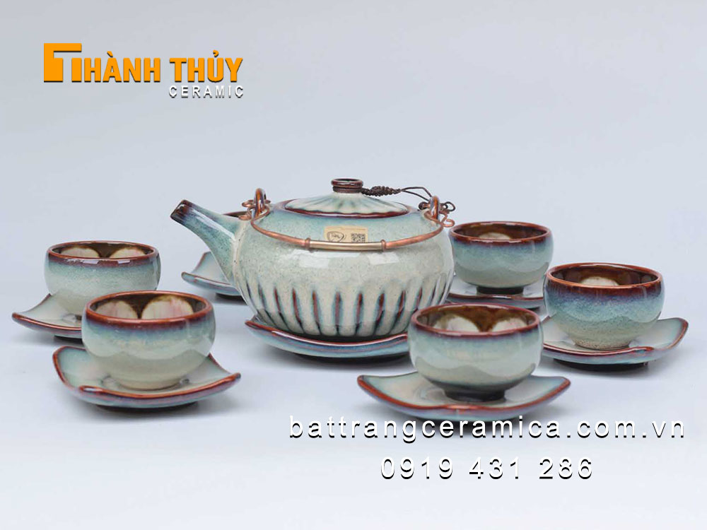Bộ ấm chén men hỏa biến cao cấp nghệ thuật độc đáo hút khách