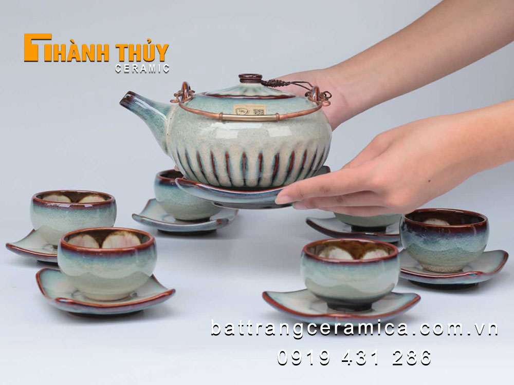 Bộ ấm chén men hỏa biến cao cấp nghệ thuật độc đáo hút khách