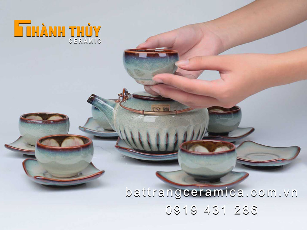 Bộ ấm chén men hỏa biến cao cấp nghệ thuật độc đáo hút khách