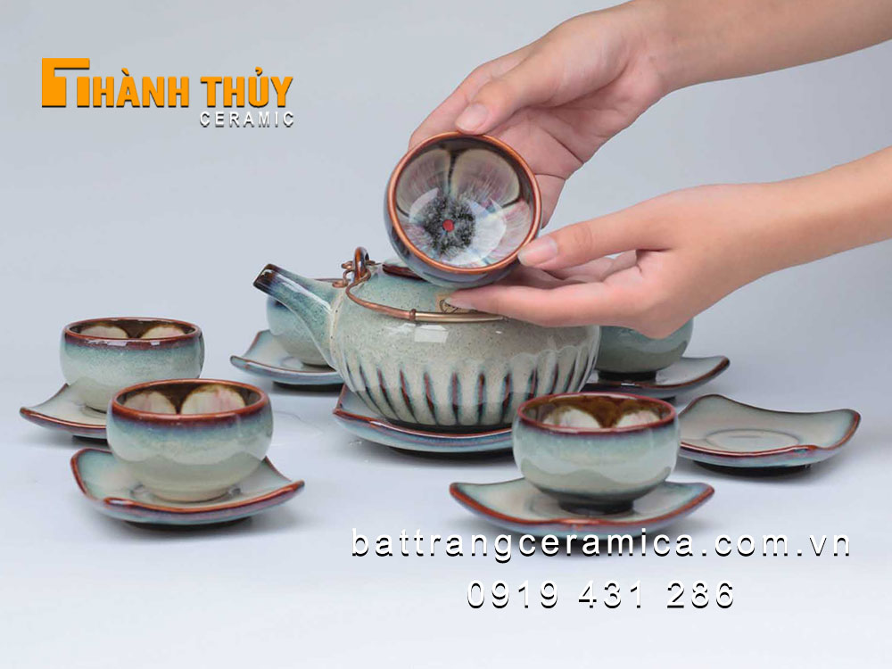 Bộ ấm chén men hỏa biến cao cấp nghệ thuật độc đáo hút khách