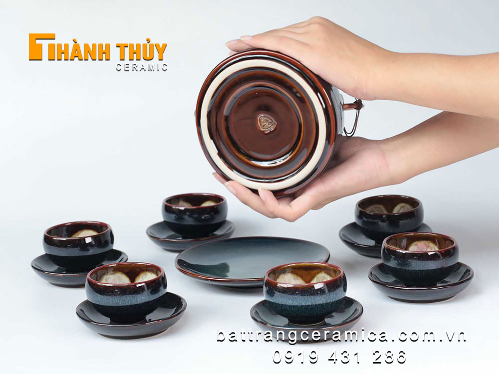 Ấm chén men hoả biến xanh Bát Tràng cao cấp đẹp độc đáo