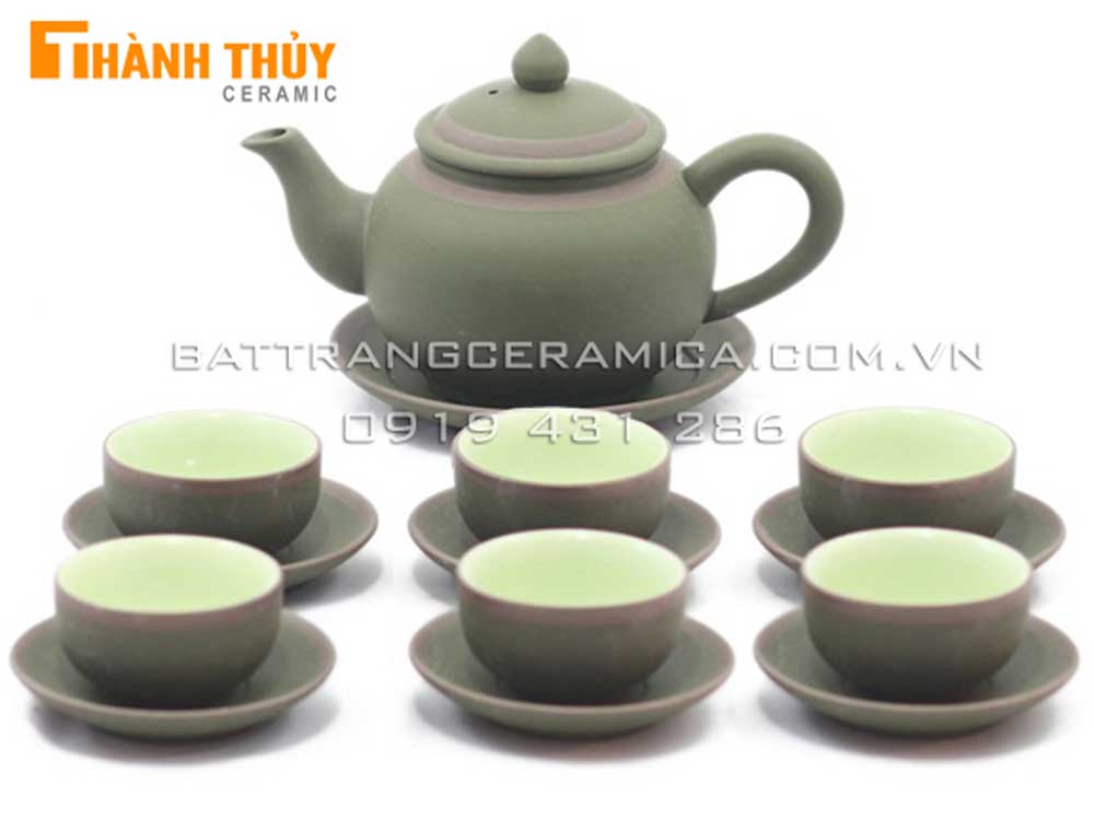 Ấm chén tử sa chuông xanh chỉ bạc sang trọng quà tặng ý nghĩa 