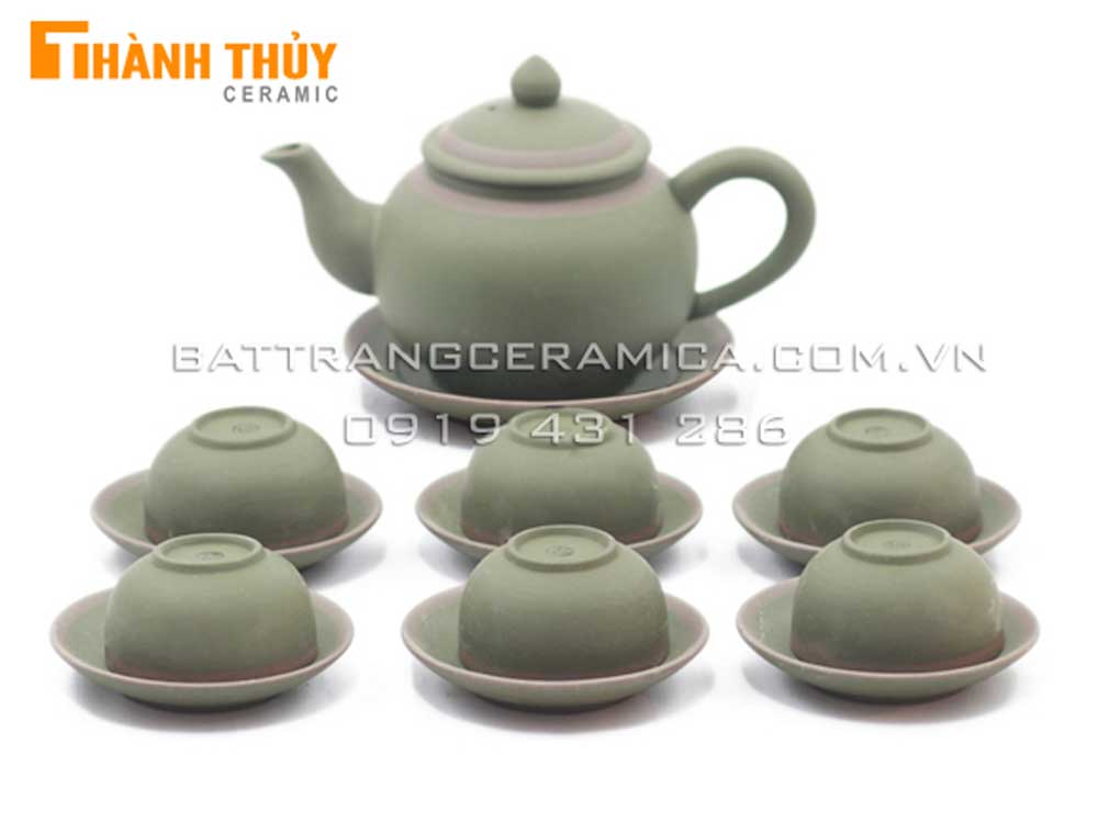 Ấm chén tử sa chuông xanh chỉ bạc sang trọng quà tặng ý nghĩa