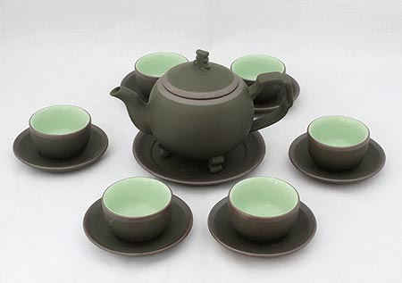 Ấm trà tử sa Bát Tràng Cây Thông xanh bộ ấm chén cao cấp quà tặng 