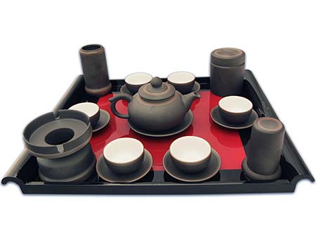 Bộ tử sa dáng chóp gốm đen cao cấp đủ phụ kiện pha trà 