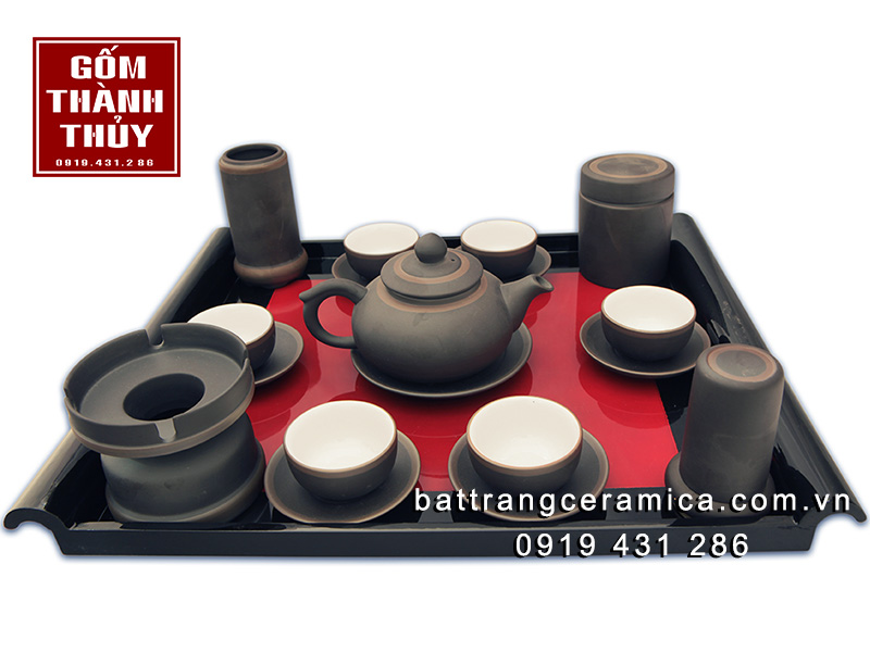 Bộ tử sa dáng chóp gốm đen cao cấp đủ phụ kiện pha trà