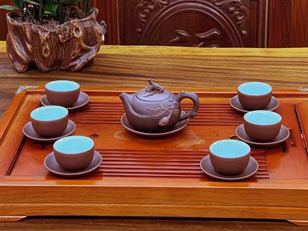 Bộ ấm chén tử sa Trường Thọ gốm nâu sang trọng, giữ hương trà tinh túy 