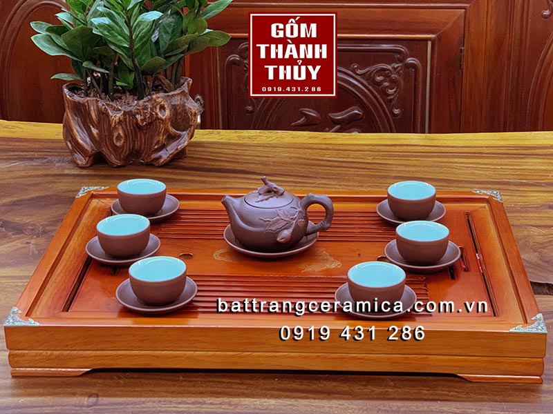 Bộ ấm chén tử sa Trường Thọ gốm nâu sang trọng, giữ hương trà tinh túy